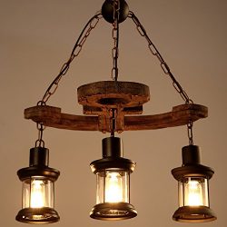 LightInTheBox 3 Heads Industrial Loft Style Amercian Countryside Vintage Wooden Chandelier Lamp  ...
