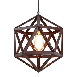HOMIFORCE Industrial 1 Light Large Brown Wrought Iron Pendant Lights with Metal Cage Shade in Ma ...