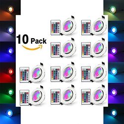 [Pack of 10]eSavebulbs 3W RGB LED Ceiling Light Dimmable Wireless Remote Led Recessed Light 16 C ...