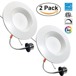 2 PACK 6-inch LED Recessed Retrofit Downlight, 12W (100W Replacement), 5000K, Day White, 1030 Lu ...