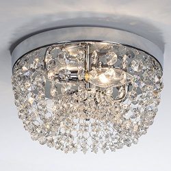 Glanzhaus Small Style 9.84″ Chrome Finish Clear Cystal Chandelier, 2-Light Flush Mount Cei ...