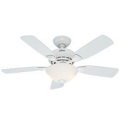 Hunter 52080 Caraway 44-Inch Snow White Ceiling Fan with Five Snow White Blades and a Light Kit