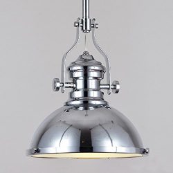 Industrial Polished Nickel One-12” Wide Light Pendant Lamp-LITFAD One light Iron Pendent L ...