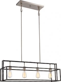 Nuvo Lighting 60/5859 Four Light Island Pendant, Iron Black Brushed Nickel Accents