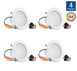 Hyperikon 4 Inch LED Recessed Lighting Dimmable Downlight, 9W (65W Equivalent), 2700K (Warm Whit ...