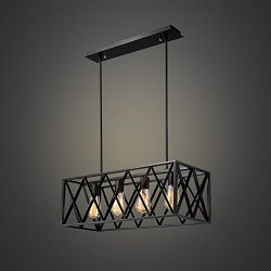 EFINEHOME Efine Vintage Industrial Lighting 4 Lights Edison Retro Rustic Metal Black Rectangle C ...