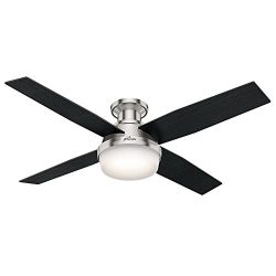 Hunter 59241 Dempsey Low Profile Brushed Nickel Ceiling Fan With Light & Remote, 52″