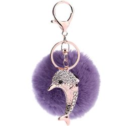 Nurbo Artificial Fur Dolphin Pendent Ball Keychain Handbag Car Key Ring (Light Purple)