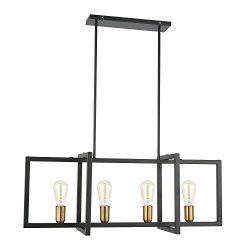 Light Society Paradigm 4-Light Kitchen Island Pendant, Matte Black with Antique Brass Finish, Ge ...
