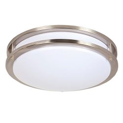 Maxxima 14″ Satin Nickel LED Ceiling Mount Light Fixture – Warm White, 1650 Lumens D ...