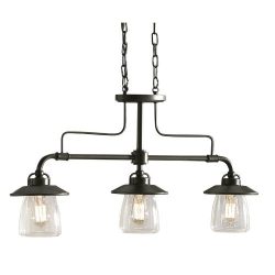 allen + roth Bristow 36-in W 3-Light Mission Bronze Kitchen Island Light with Clear Shade