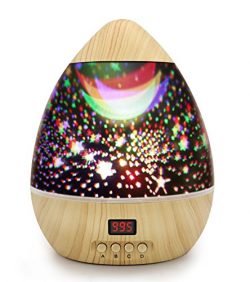 Star Projector Night Light, Wood Grain LED Bedroom Light Projector with 5-995 Minutes Timer Auto ...