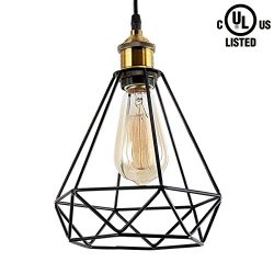 HOMIFORCE Vintage Style 1-light Black Cage hanging industrial light with Metal Shade in Retro-Bl ...