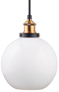 Primo Milk Glass Kitchen Pendant Light – Antique Brass Hanging Fixture – Linea di Li ...