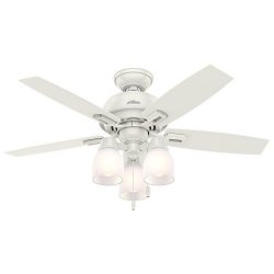 Hunter 52229 Casual Donegan Three Light Fresh White Ceiling Fan With Light, 44″