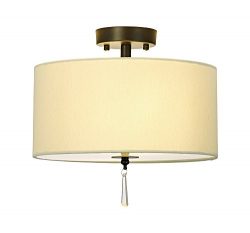 POPILIN Beige Fabric Shade Two Lights Gu24 Bulb Base Flush Mount Ceiling Light,Antique Bronze