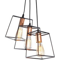 Light Society Port Hadlock 3-Light Caged Chandelier Pendant, Matte Black Shade with Copper Finis ...