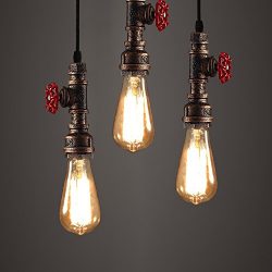 WINSOON 3 Pack Antique Pipe Light Fixture Rustic Bronze Metal Hanging Pendant Lighting