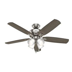 Hunter Amberlin LED 52-in Brushed Nickel Indoor Downrod Or Close Mount Ceiling Fan with Light Kit