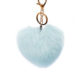 EUNOMIA Heart Shape Keychain,10cm Cute Faux Fur Ball Pompom Car Phone Handbag Key Ring (Light Blue)