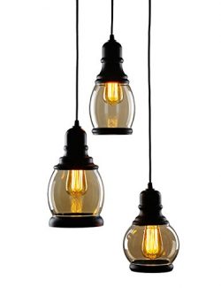 CO-Z 3-Light Cluster Chandelier Pendant, 3 Glass Jar Hanging Pendant Ceiling Lighting Fixture, A ...