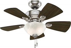 Hunter 52092 Watson Ceiling Fan with Light, 34″/Small, Brushed Nickel