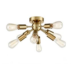 KALRI 9-Light Gold Sputnik Chandelier Brushed Brass Semi Flush Mount Ceiling Light Fixture