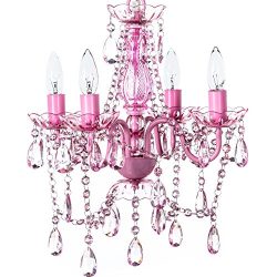 The Original Gypsy Color 4 Light Small Pink Chandelier H 17.5″ x W 15″, Pink Metal F ...