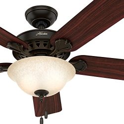 Hunter 52-inch Onyx Bengal Finish Ceiling Fan with Texture Tea Glass Light Kit (Certified Refurb ...