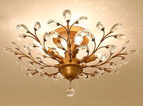 Garwarm 4-Light Vintage Crystal Chandeliers Ceiling Lights LED Light Crystal Pendant Lighting Ce ...