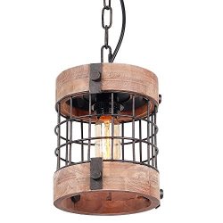 Anmytek Metal and Wood Chandelier Round Pendent Light Retro Rustic Loft Antique Lamp Edison Vint ...