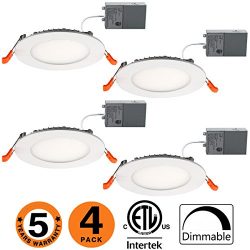 Dimmable Slim Led Downlight 4 Inch 9W (65W Equivalent) ETL Listed 600LM 3000K Junction Box Reces ...