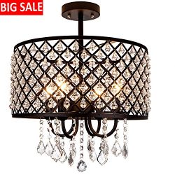 DELICA HOME 16” Diameter Industrial Black Metal Chandelier Ceiling Light, Drum Shade Penda ...