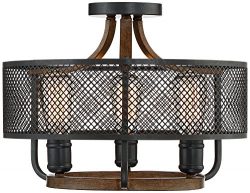 Halvor 16″ Wide 3-Light Black Mesh Ceiling Light