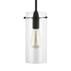 Light Society Montreal Cylindrical Pendant Light, Oil Rubbed Bronze with Clear Glass Shade, Cont ...