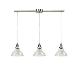 EUL Brushed Nickel Island Lighting 3-Light Vintage Pendant Lamp with Clear Glass Shades