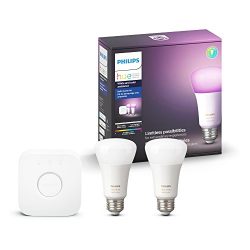 Philips Hue White and Color Ambiance A19 60W Equivalent LED Smart Light Bulb Starter Kit, 2 A19  ...