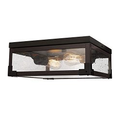 Globe Electric 65917 Williamsburg 2-Light Flush Mount Bronze Dark Finish Accents, Seeded Glass P ...