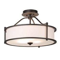 Semi Flush Mount Ceiling Light 18 inch 3 Light Close to Ceiling Light with Fabric Shade and Fros ...