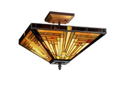 Chloe Lighting Chloe Lighting Innes 2-Light Tiffany Style Mission Semi Flush Ceiling Fixture wit ...