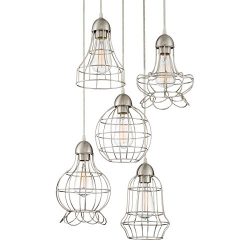 Revel Wyatt 15″ Rustic Industrial 5-Light Adjustable Cage Metal Multi-Pendant Chandelier,  ...