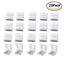VIPMOON 20 Pack 4-Pin RGB 8mm Solderless Connector Adapter for SMD 2835 3528 Multicolor Non-wate ...