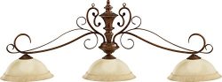 HJ Scott Decorator Traditional Billiard Table Light with Autumn Rustic Bar and 3 Frosted Amber G ...