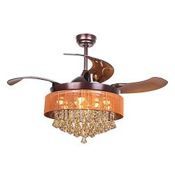 Parrot Uncle Ceiling Fans with Lights 42″ Modern Brown Ceiling Fan Retractable Blades Crys ...