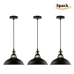 GALYGG Black Industrial Pendant Lighting, Metal Shade Ceiling Hanging Light Fixtures, for Kitche ...