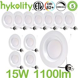 Hykolity 5/6 Inch LED Recessed Downlight, 15W 1100LM Dimmable Retrofit Recessed Can Downlight, 5 ...