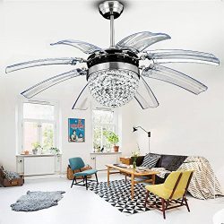 Tropicalfan Crystal Retractable Ceiling Fan With Remote Control LED Home Decoration Dinner Room  ...