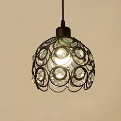 YANCEN Antique Black Metal Crystal Chandelier Lighting Hollow Pendant Light Ceiling Lamp Fixture ...