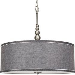 Kira Home Adelade 22″ Modern Chandelier w/Grey Fabric Drum Shade & Glass Diffuser, Bru ...