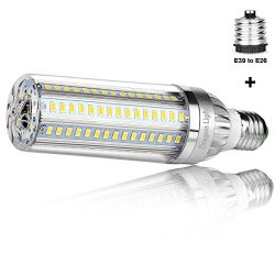 50W Super Bright Corn LED Light Bulbs (500W Equivalent) – E26 with E39 Mogul Base Adapter  ...